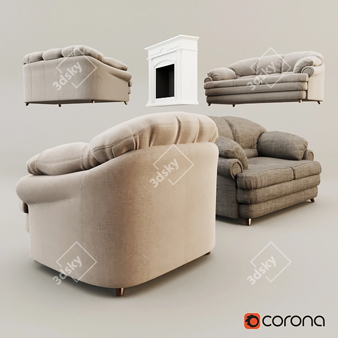 Cozy Lounge Set: Sofa & Armchair 3D model image 2