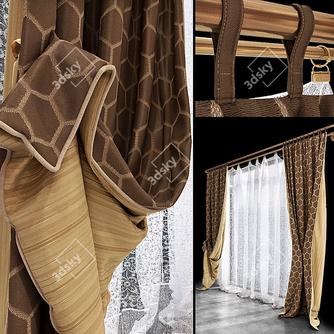 Double-Lined Curtains with Tulle 3D model image 2