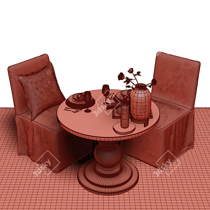 Elegant Pottery Barn Set: Dawson Pedestal Table & Slipcovered Chair 3D model image 3