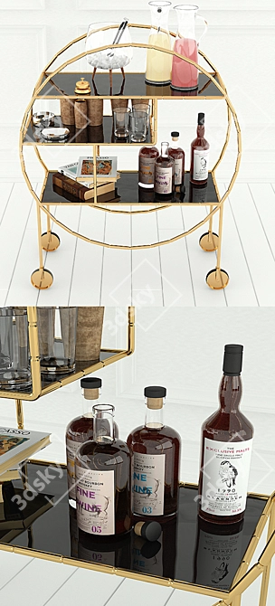 Roller Caster: Serving Set with Ice Bucket, Whiskey Bottles, Books, Ashtrays & Glasses 3D model image 2