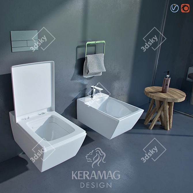 Premium Bathroom Set: Keramag Xeno2 Toilet, Bidet, Gessi ISPA Faucet 3D model image 1