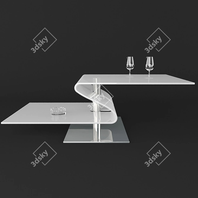 Elegant Z-Shaped Glass Coffee Table 3D model image 2