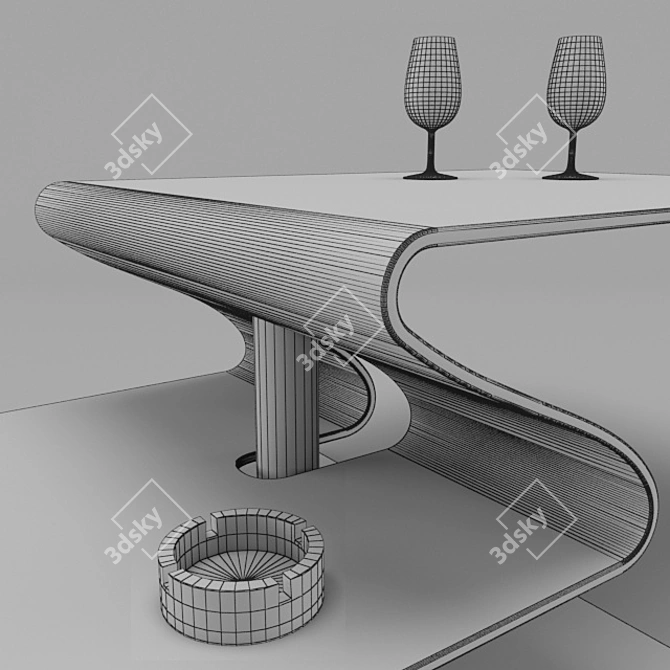 Elegant Z-Shaped Glass Coffee Table 3D model image 3