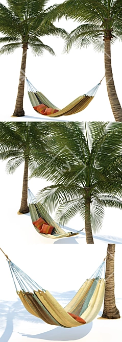 Tropical Paradise Hammock: Relax Among Palm Trees 3D model image 2