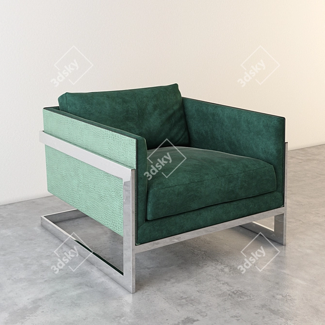 Stylish Mid-Century T-Back Lounge Chair 3D model image 1