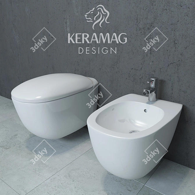 Keramag Citterio Hanging Toilet & Bidet Set 3D model image 1