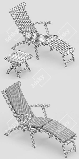 Teak Summer Set - Classic Steamer Chair & Footstool 3D model image 3