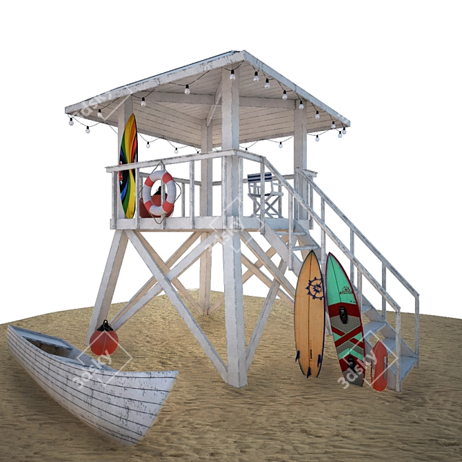 Hawaiian Lifeguard Tower 3D model image 1