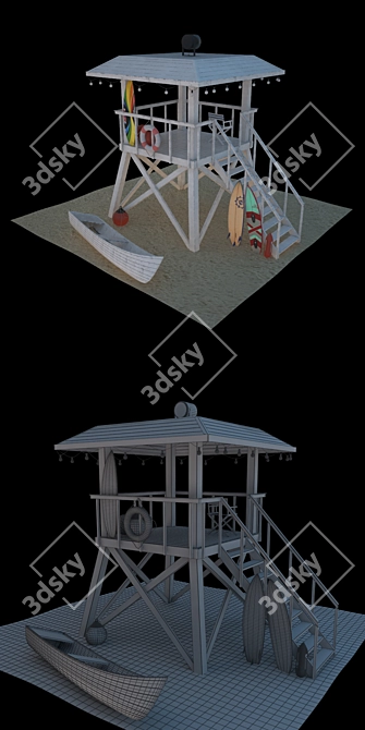 Hawaiian Lifeguard Tower 3D model image 2