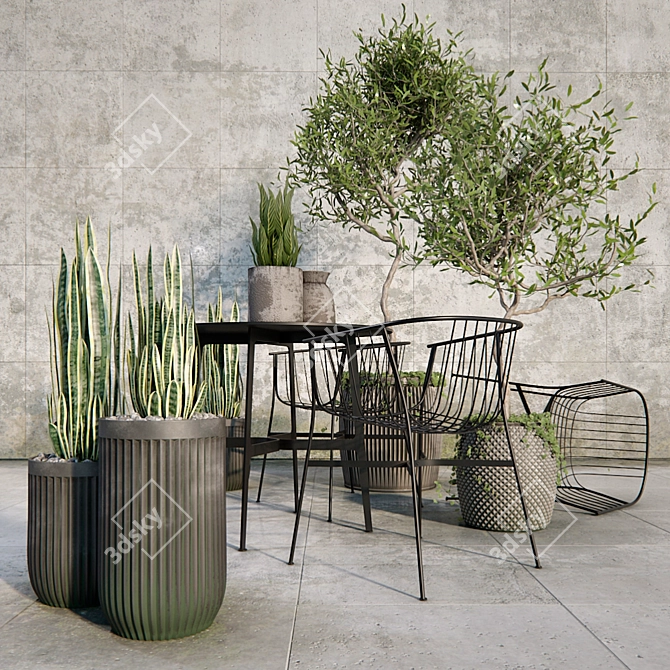 Italian Outdoor Furnit. Set + Plants 3D model image 1