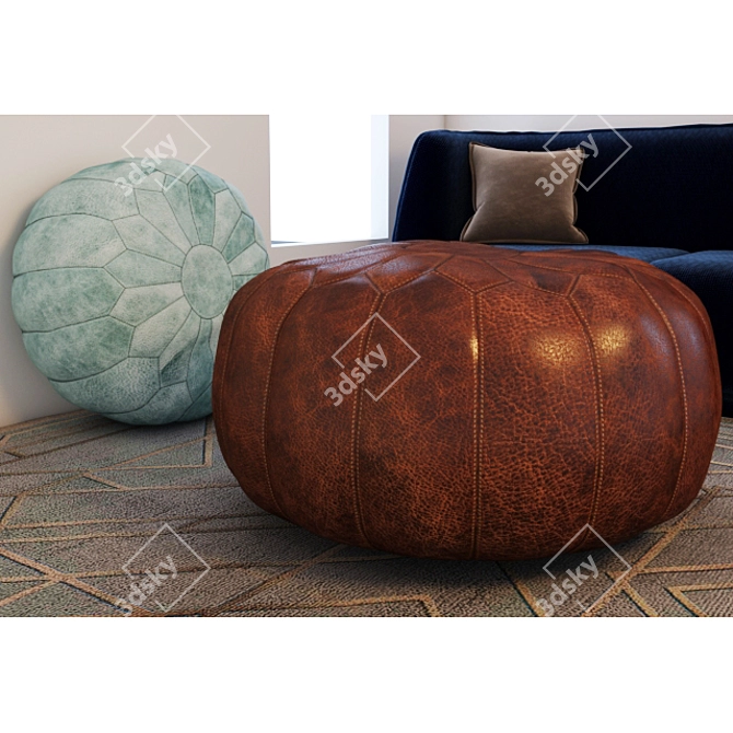 Luxury Leather Pouf 3D model image 2