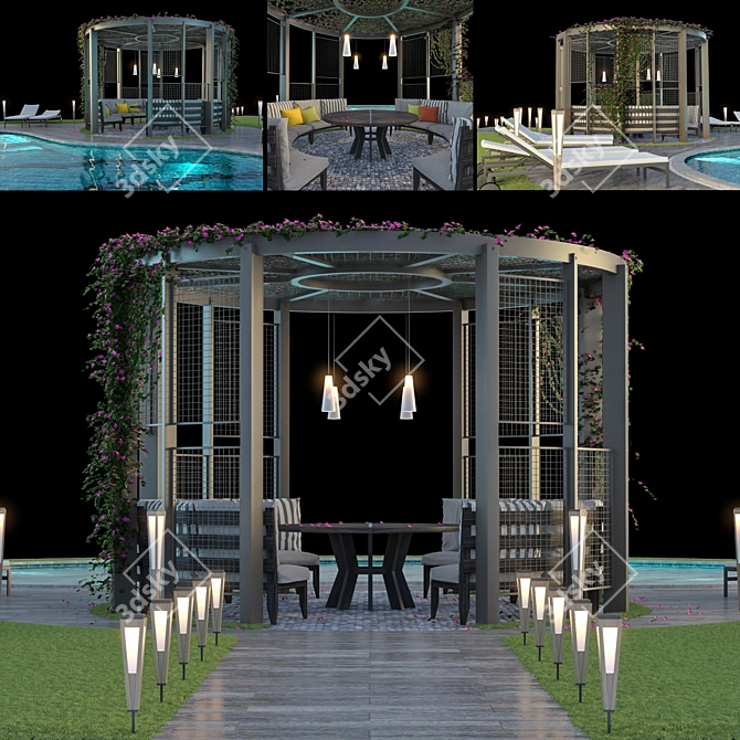 Stylish Gazebo & Pool Combo 3D model image 1