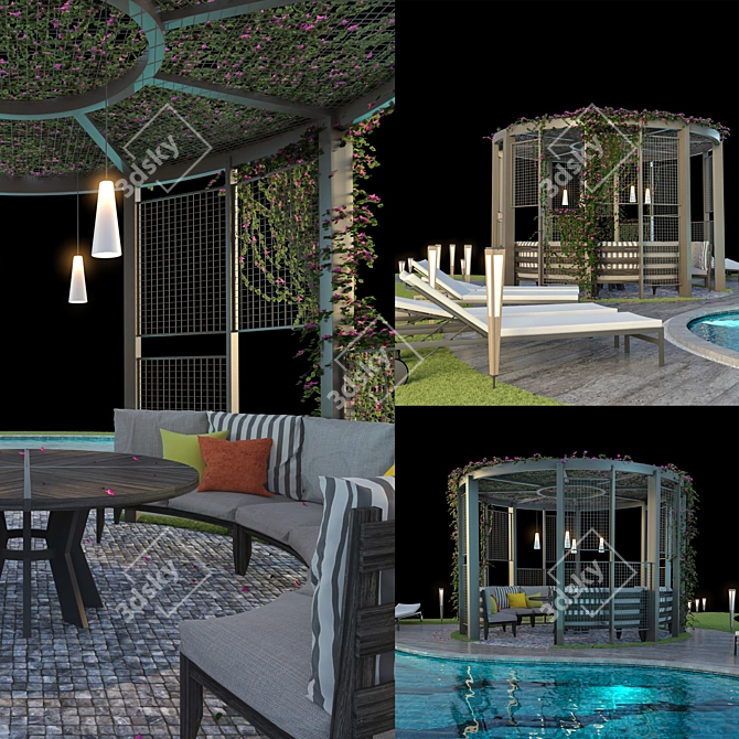 Stylish Gazebo & Pool Combo 3D model image 2