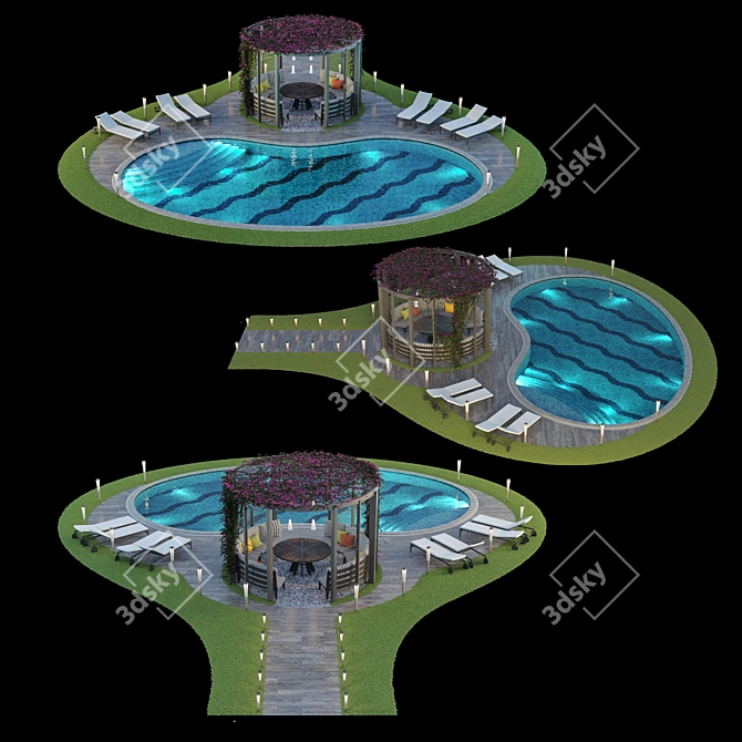 Stylish Gazebo & Pool Combo 3D model image 3