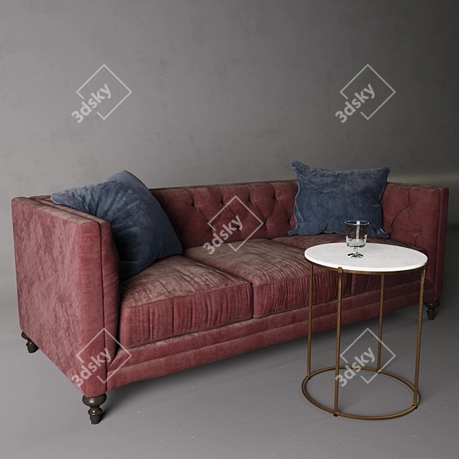 Elegant Leavenworth Side Table & Luxurious Graham Velvet Sofa 3D model image 2