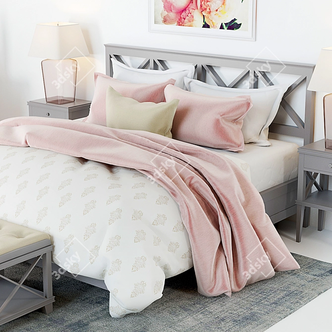 Elegant Clara Lattice Bed Set 3D model image 2