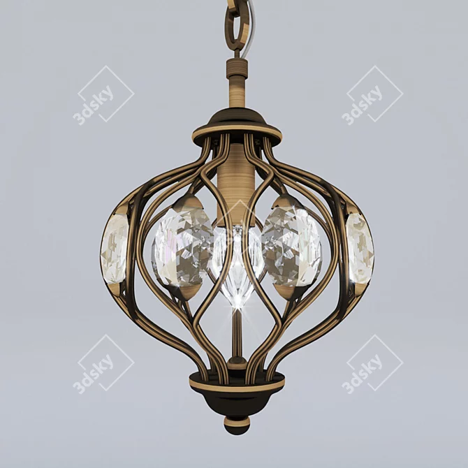 Fes Pendant Lamp: Crystal & Metal, Brown (1-Light) 3D model image 2