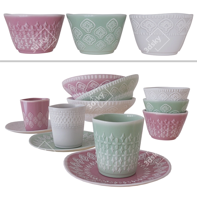 Elegant Utensil Set: Cups, Plates, and Bowls from IKEA 3D model image 1