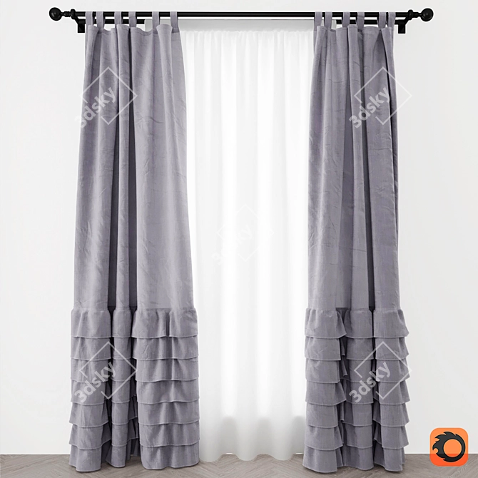 Elegant Drapery Curtains 3D model image 1