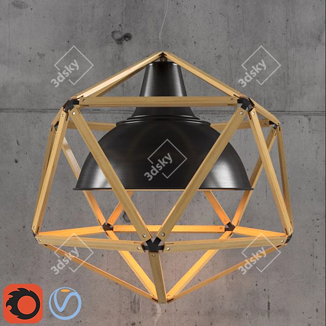 Rustic Elegance Wood Cage Pendant 3D model image 1