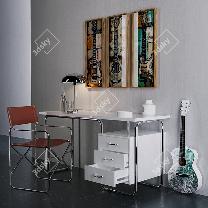 Modern Design Collection: Chair, Table, Guitar 3D model image 1