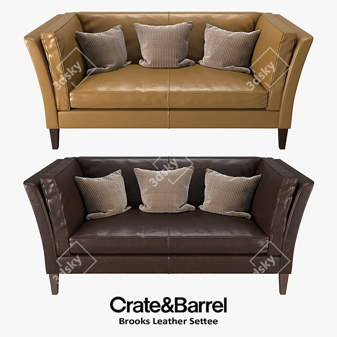 Brooks Leather Settee by Crate & Barrel 3D model image 1