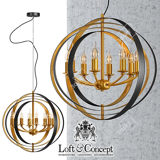 Sleek Black & Gold Spherium Chandelier 3D model image 1