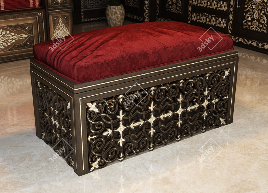 Exquisite Pearl Wood Damascene Bench 3D model image 2