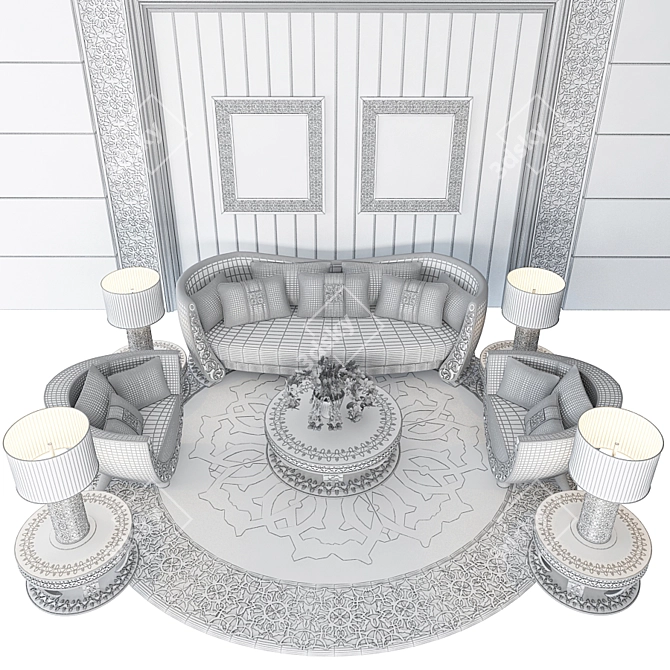 Elegant Saraya Sofa Set: Armchair, Sofa, Coffee Table 3D model image 3