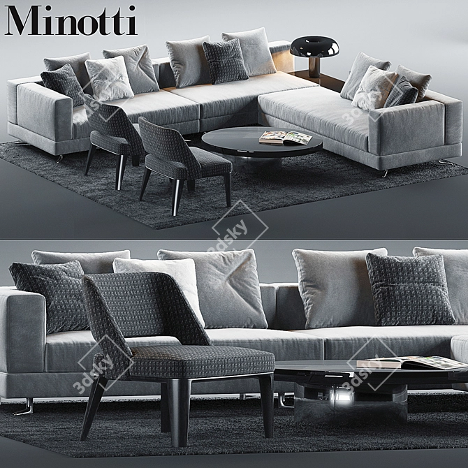 Contemporary Minotti Set 5: Sofa, Chair, and Coffee Table 3D model image 1