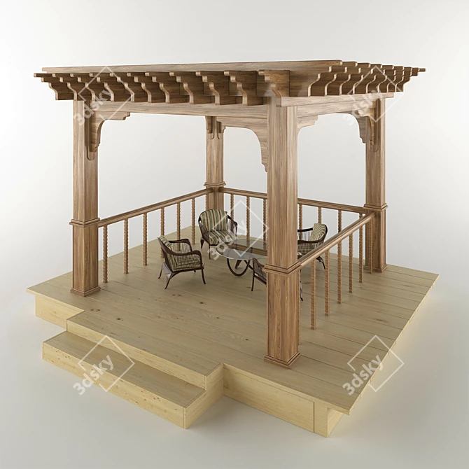 Outdoor Oasis: Pergola Seating Set 3D model image 1