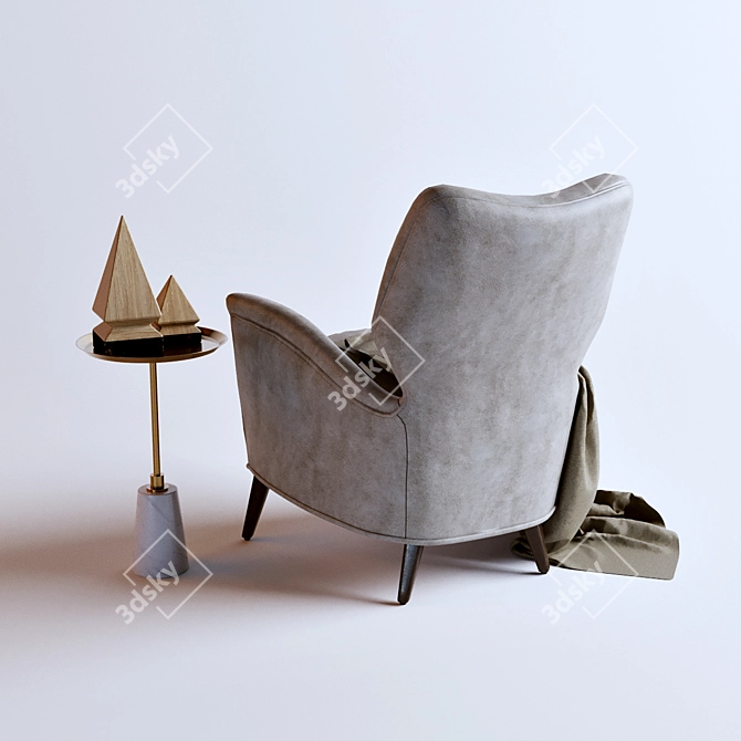 Beck Chair: Stone Leather & Gray Ash 3D model image 2
