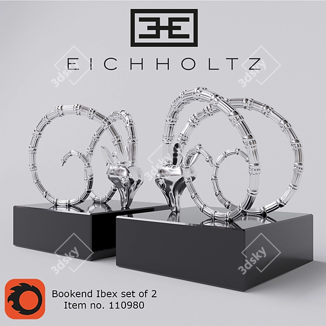 EICHHOLTZ Nickel Finish Ibex Bookend Set 3D model image 1