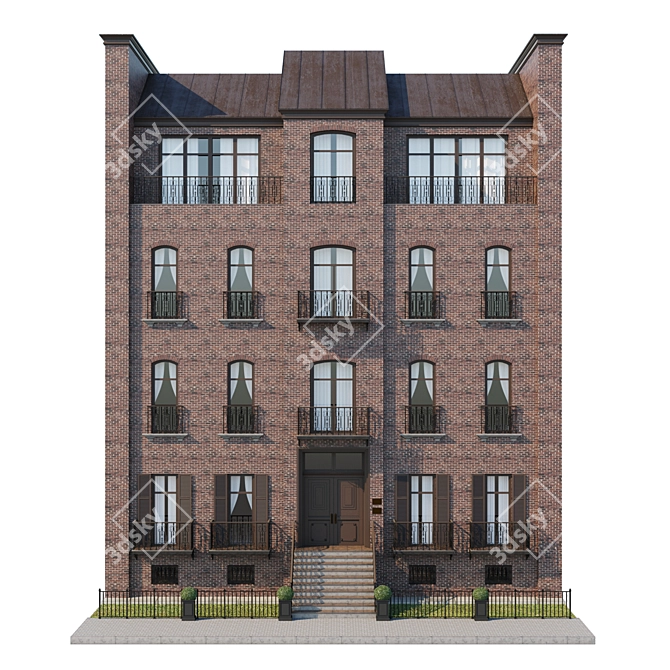 English Building Facade 3D model image 1