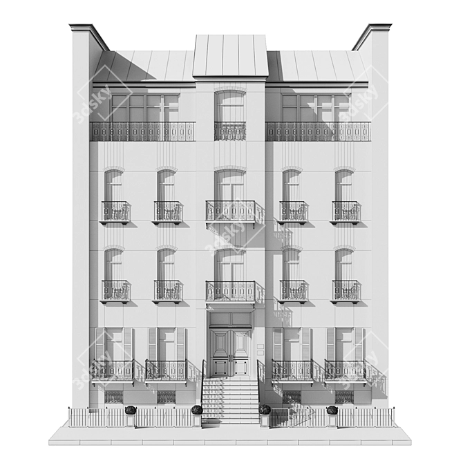 English Building Facade 3D model image 3