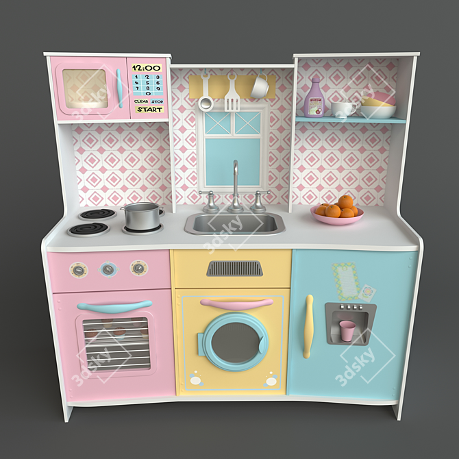 Sweet Treats Kids Kitchen: Realistic Design, Durable Wood Construction 3D model image 1