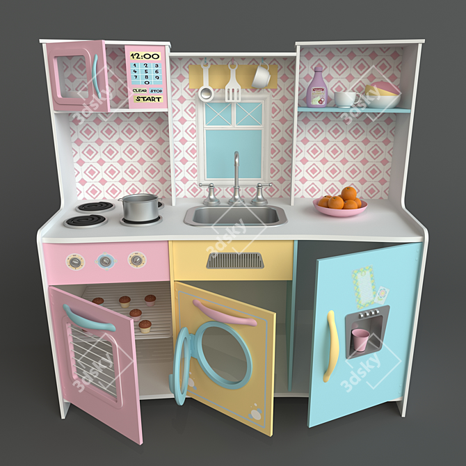 Sweet Treats Kids Kitchen: Realistic Design, Durable Wood Construction 3D model image 2