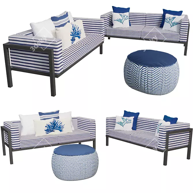 Modern Stripe Bench Set 3D model image 1