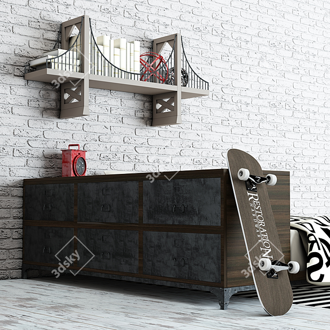 LockerStyle Teen Bed 3D model image 2