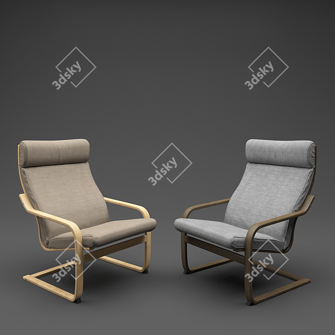 Modern Comfort: IKEA POÄNG Chair 3D model image 3