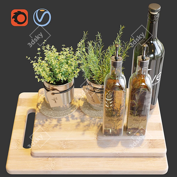 Gourmet Kitchen Essentials: Herbs, Coasters, Olive Oil, Cutting Boards 3D model image 1