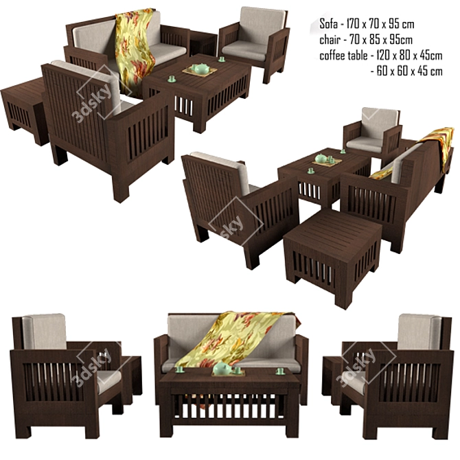 Wooden Garden Furniture | Complete with Textures & FBX 3D model image 1