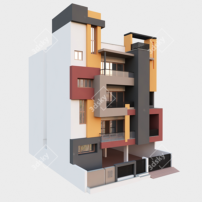 Modern Indian Multi-Story Residence 3D model image 1