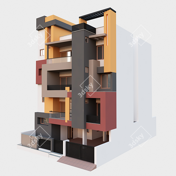 Modern Indian Multi-Story Residence 3D model image 2