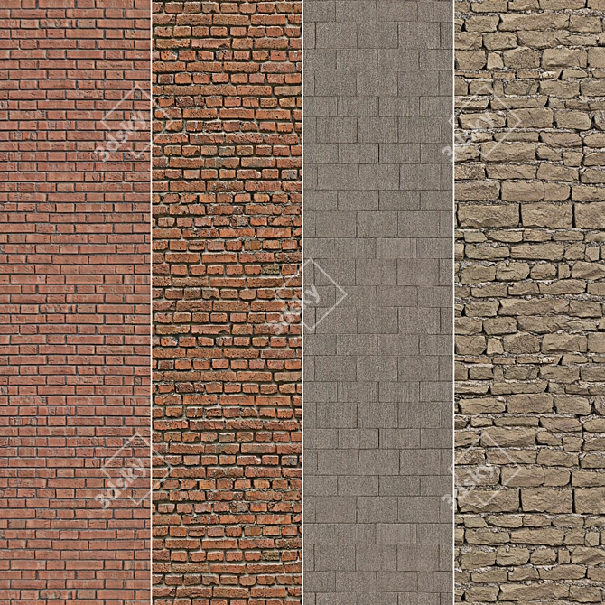 Corona Brick Set: 4 Unique Materials 3D model image 1