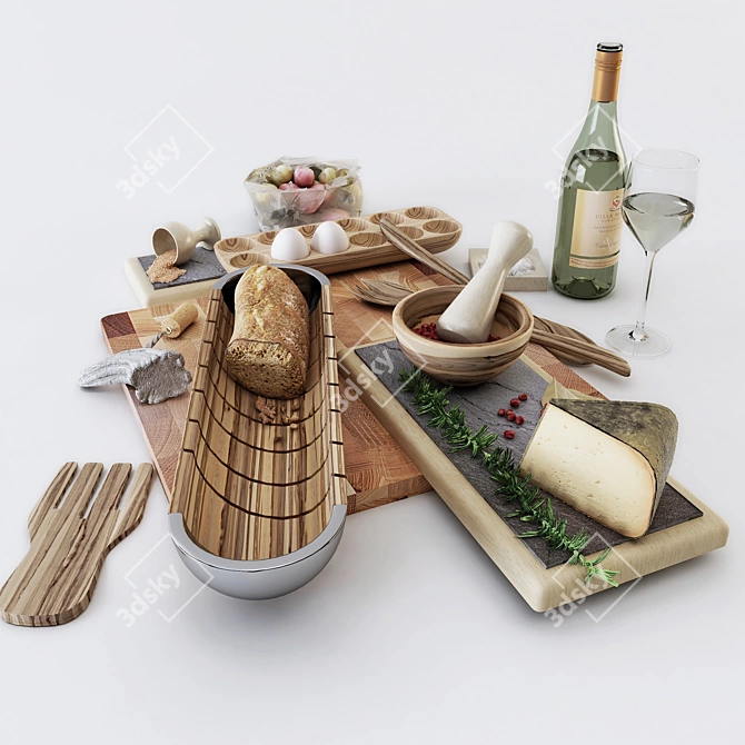 Modern Kitchen Set - Cheese, Wine, Fig 3D model image 1