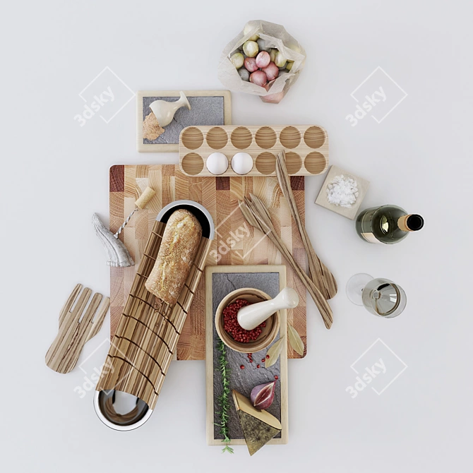 Modern Kitchen Set - Cheese, Wine, Fig 3D model image 2