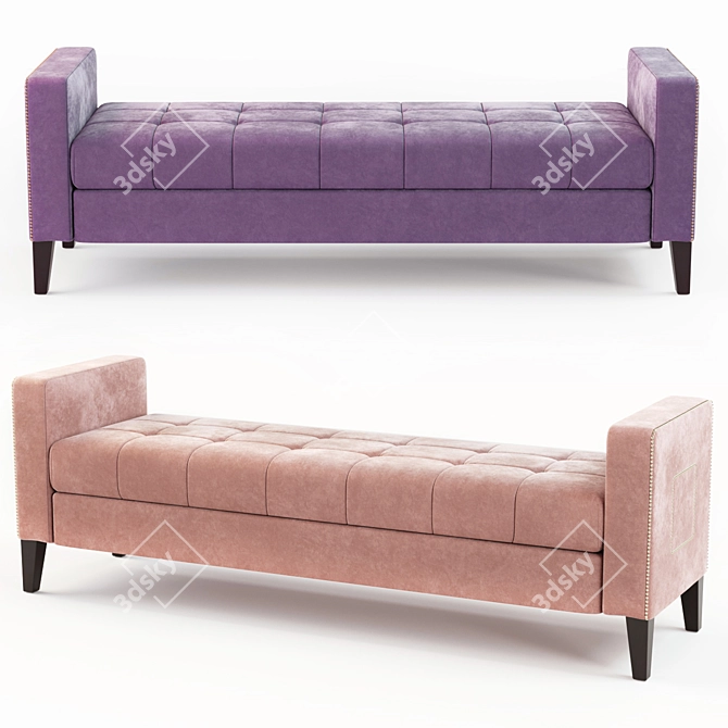 Studded Velvet Bench: Elegant Seating 3D model image 1