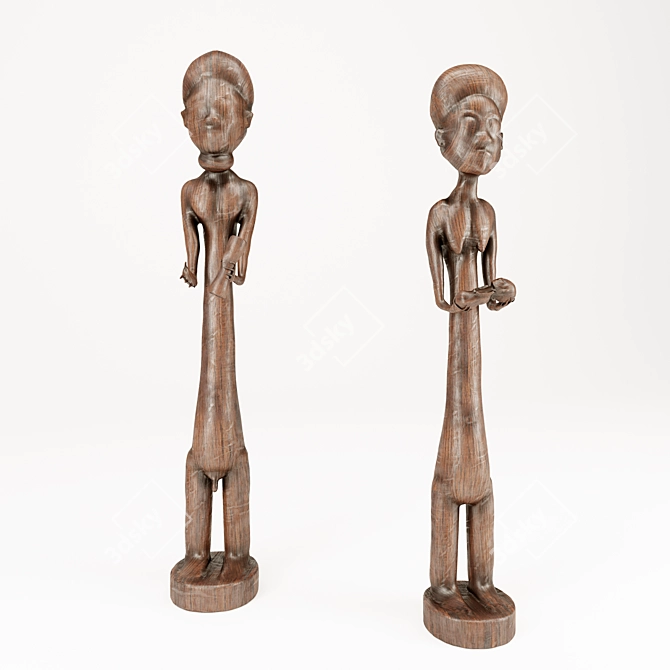 Exquisite Ethnic Wood Statue 3D model image 1