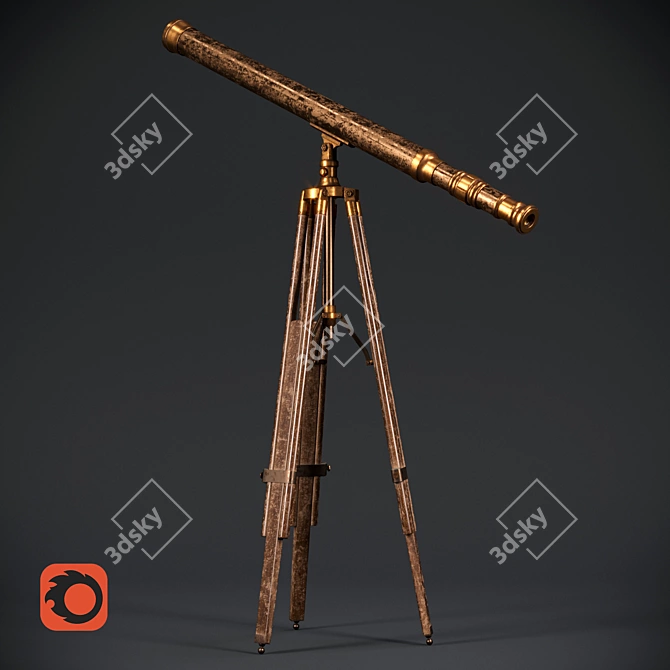 Vintage Brass Telescope on Tripod Stand 3D model image 1